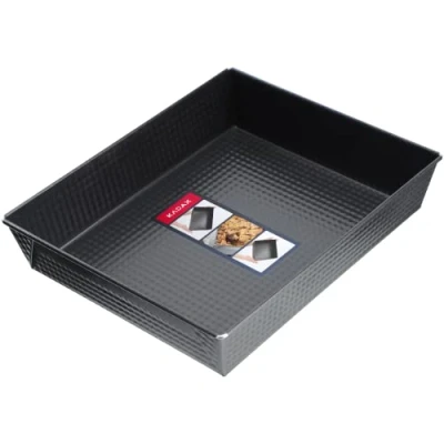 Afbeelding van KADAX Rechthoekige bakvorm in 3 maten, met hoge metalen randen voor cake, toast, cheesecake, brownie, onderhoudsvriendelijk, warmteverdeling (30,5 x 25,5 cm, zwart)