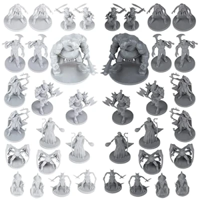 Afbeelding van 38 stuks Fantastische rollenspelfiguren op tafel voor Dungeons and Dragons, Pathfinder rollenspellen. Miniaturen schaal van 28 mm, 10 unieke ontwerpen, ongeverfd, ideaal D&amp;D/DND