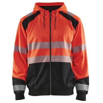 Image de Sweat zippé à capuche haute visibilité rouge fluorescent/noir