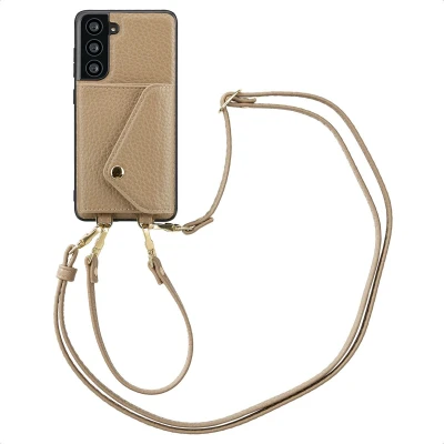 Afbeelding van Selencia Hoesje Geschikt voor Samsung Galaxy S21 FE Met Pasjeshouder Sera Koordhoesmet pashouder envlop Beige