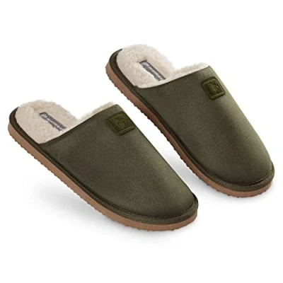 Afbeelding van Dunlop herenpantoffels met open achterkant, comfortabele pantoffels van traagschuim voor heren, rubberen zool, slipvaste schoenen binnen en buiten, cadeaus kaki, 40.5 EU
