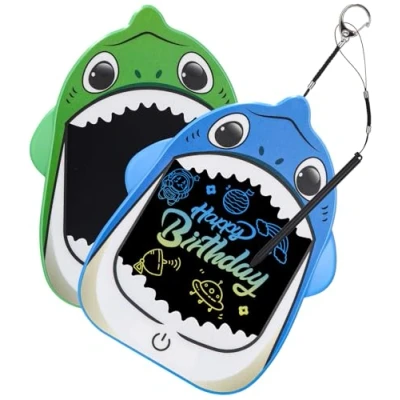 Afbeelding van Set van 2 draagbare lcd schrijfborden voor kinderen, haaienstijl, cartoon, uitwisbaar schrijfblok, geschenken, speelgoed vanaf 2, 3, 4, 5, 6, 7 jaar, meisjes en jongens