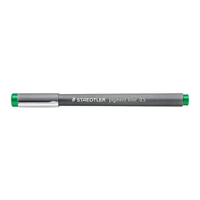 Afbeelding van STAEDTLER Pigment Liner, groen, lijnbreedte 0,5 mm, onuitwisbare pigmentinkt, lange levensduur, 10 fijne viltstiften in kartonnen etui, 308 05 5