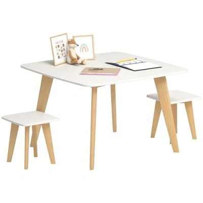 Afbeelding van AIYAPLAY kindertafel met 2 stoelen, en 3 delig, voor speelkamer, slaapkamer kleuterschool, jongens meisjes van tot 8 jaar, wit