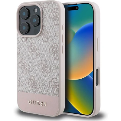 Afbeelding van Guess 4G Bottom Stripe Hoesje Geschikt voor Apple iPhone 16 Pro Max Back Cover Roze