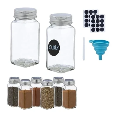Afbeelding van Relaxdays kruidenpotjes glas 8 stuks specerijenpotjes vierkante strooipotjes 120 ml