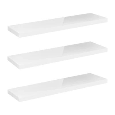 Afbeelding van eSituro Wandrek, set van 3, wandplanken, wit, glanzend, hangplank, zwevende plank, wandplank voor woonkamer, keuken, badkamer, 110 x 22,9 3,8 cm