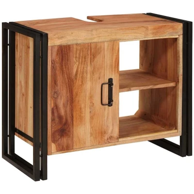 Afbeelding van vidaXL Wastafelonderkast 71 x 33 58 cm Massief Acacia Hout, Ijzer