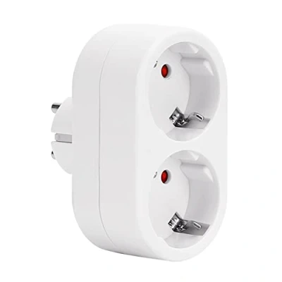 Afbeelding van Aigostar Europese Stekkeradapter met 2 Stopcontact, Dubbele Stekker,Stopcontact Voudig,met Kinderbeveiliging,16A,250V,Wit