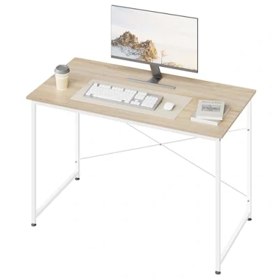 Afbeelding van WOLTU Petit bureau d&#039;ordinateur en bois dérivé du avec structure métal pour bureau, à domicile, chambre coucher, 120 x 60 cm, chêne clair