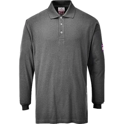 Afbeelding van Portwest FR10GRRL Poloshirt met lange mouwen, antistatisch, vuurvast, maat L, grijs