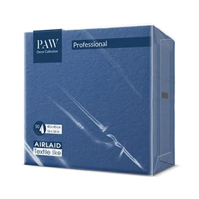 Afbeelding van PAW Airlaid servetten (40 x 40 cm) I 50 stuks effen Stofachtig Elegante tafeldecoratie HoReCa Voor gelegenheden zoals bruiloften, feesten Kleur: donkerblauw