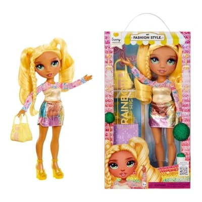 Image de Rainbow High My Fashion Style Doll Sunny Poupée Mannequin 28 cm Jaune Avec Tenue Élégante et Sac à Main Stylé, Jouer, Articulée, À Collectionner, Enfants 4 12 Ans +