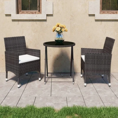 Afbeelding van 3 delige Bistroset poly rattan en gehard glas bruin