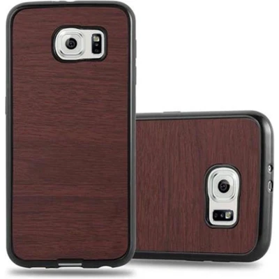 Afbeelding van Cadorabo Hoesje geschikt voor Samsung Galaxy S6 in WOODEN KOFFIE Beschermhoes gemaakt van flexibel TPU silicone Case Cover
