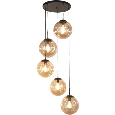 Afbeelding van Searchlight PUNCH Pendel Hanglamp 5 Lichts Metaal Zwart