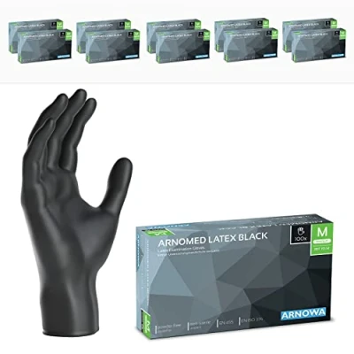 Afbeelding van ARNOMED Wegwerp latex handschoenen M 1000 stuks, zwart, poedervrij, zwarte wegwerphandschoenen, wegwerphandschoenen verkrijgbaar in de maten S, M, L en XL