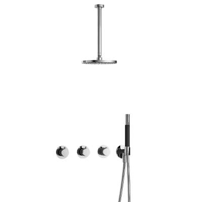 Afbeelding van Hotbath Cobber Regendoucheset IBS70 Chroom Staaf handdouche 20cm Hoofddouche 30cm Plafondbuis Handouche met wandhouder Tijdloze