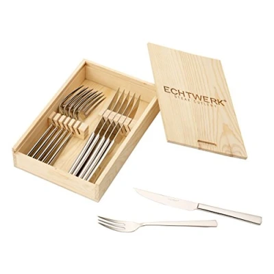 Afbeelding van ECHTWERK steakbestekset &quot;SARRE&quot; 12 delig 18/10 RVS gepolijst incl. houten cassette
