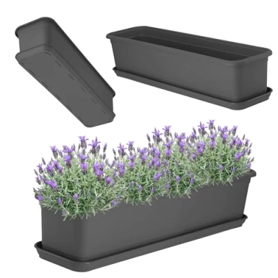 Afbeelding van KADAX plantenbak met onderzetter, balkonbak van kunststof, voor binnen en buiten, bloempot balkon, terras, vensterbank (60 cm, antraciet)