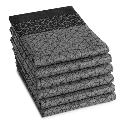 Afbeelding van DDDDD Chrystal 6x Theedoek Set van 6 stuks Katoen Print 60x65 cm Jacquard geweven Zwart