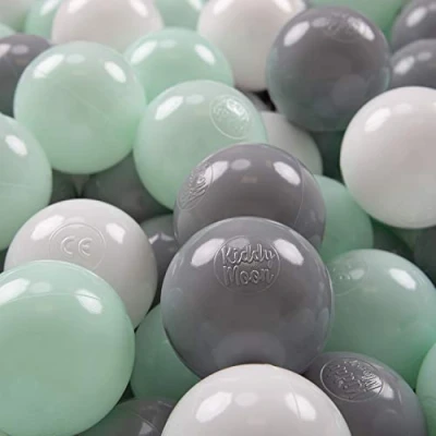 Afbeelding van KiddyMoon Gekleurde plastic ballen voor babyzwembad, 700 ballen, ∅ 7 cm, gemaakt in de EU, wit, grijs, muntgroen