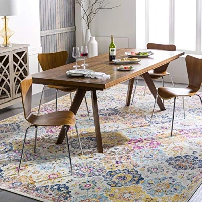 Afbeelding van SURYA Vloerkleed Woonkamer, Slaapkamer Rond Vintage Oosters Tapijt INES Meerkleurig/Oranje Ø 160cm