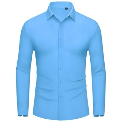 Afbeelding van DEMEANOR Stretch overhemd met lange mouwen voor heren, slim fit, kreukvrij, vrijetijdshemd, modieus Lichtblauw