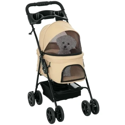 Afbeelding van PawHut Poussette pliable pour petits chiens et chats jusqu&#039;à 4 kg Oxford Kaki 67 x 45 96 cm