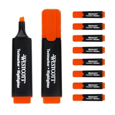 Afbeelding van Westcott E 743600 00 markeerstiften, 10 stuks, helder oranje, lijndikte 2 5 mm, hoogwaardige inkt uit Duitsland