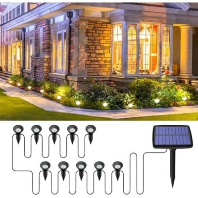 Afbeelding van Tuinlamp op zonne energie met 10 leds, zonnelamp grondpen voor buiten, IP44 waterdicht, tuin, hek, terras, warmwit, 3000 K