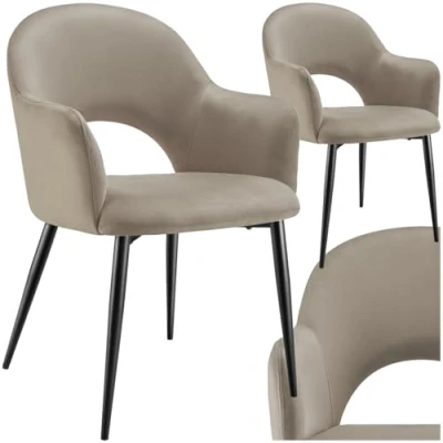 Afbeelding van tectake® Fauteuil Sachel Eetkamerstoel Set van 2 Fluweellook Gestoffeerd Comfortabele Zitschalen Ergonomisch Ontwerp 120 kg Draagkracht Taupe