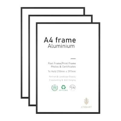Afbeelding van A4 fotolijst, 21x30 cm, zwart, set van 3 fotolijsten, fotolijsten voor wand of tafelmontage (aluminium A4, 3)