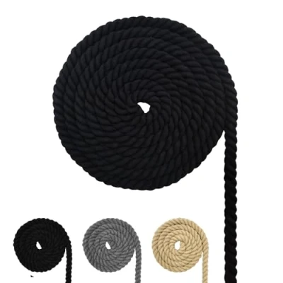 Afbeelding van Katoenen macramétouw, verschillende maten, voor knutselen, geschenken, zwart, 8 mm (20 m)