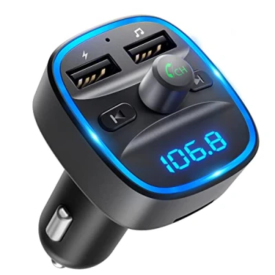 Afbeelding van LENCENT Bijgewerkte FM zender, Handsfree Kits Radio Adapter Bluetooth zender met Dual USB Autolader MP3 speler Ondersteuning TF kaart &amp; schijf, leisteen