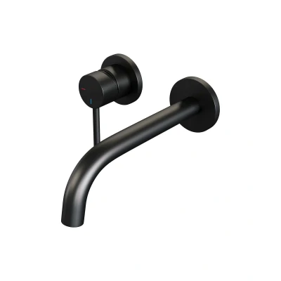 Afbeelding van Brauer Black Edition Wastafelmengkraan inbouw gebogen uitloop rechts hendel lang smal model A2 mat zwart