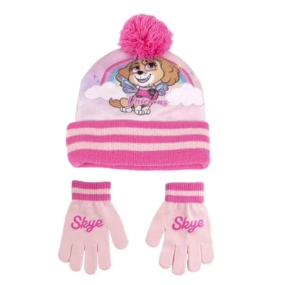 Afbeelding van Paw Patrol Muts en handschoenen set voor meisjes jongens, wintermuts met pompon, winterhandschoen, Rood