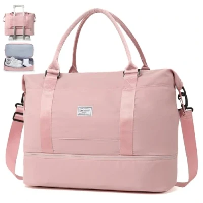 Afbeelding van TAN.TOMI reistas, handbagage, handtas, weekendtas, opvouwbare tas voor dames en heren, geschikt vliegtuigvluchten, vakantie, sport, camping, Roze
