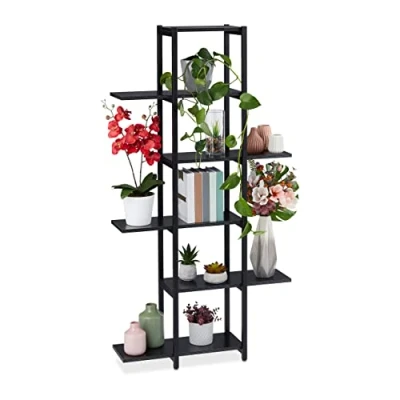 Afbeelding van Relaxdays plantenrek binnen 6 etages bloemenrek hoog plantentrap plantenstandaard zwart