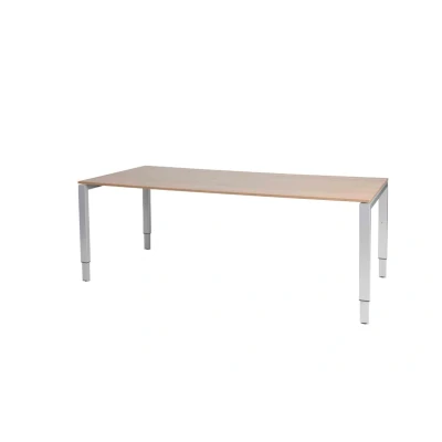 Afbeelding van Domino bureau, hoogte instelbaar (62 85cm) met 200x90cm &#039;zwevend&#039; havana/ kersen licht 25mm blad en aluminium (RAL9006) N poot frame
