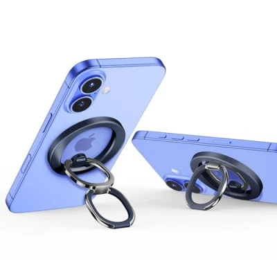Afbeelding van ESR HaloLock Magnetische ring voor telefoon, telefoonhouder compatibel met MagSafe, handgreep iPhone 15/14/13/12 serie, verstelbare standaard, titanium, blauw