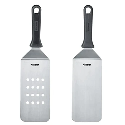 Afbeelding van Westmark Master Line 134122E6 professionele spatel (gebogen, flexibel) met geperforeerd en gesloten lemmet, roestvrij staal/kunststof, zwart/zilver