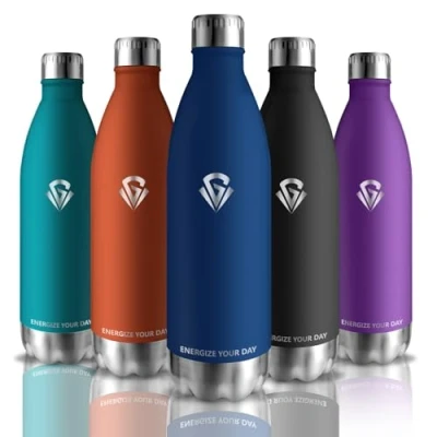Image de Grsta bouteille isotherme pour boissons froides ou chaudes, en métal sport, fitness, randonnée, yoga, bleu foncé