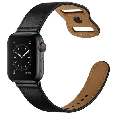Afbeelding van Apple Watch Leren bandje dubbele lus Zwart Geschikt voor 38mm / 40mm 41mm