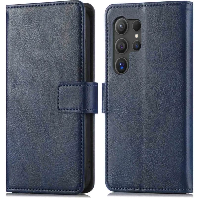 Afbeelding van iMoshion Hoesje Geschikt voor Samsung Galaxy S24 Ultra Met Pasjeshouder Luxe Bookcase Donkerblauw