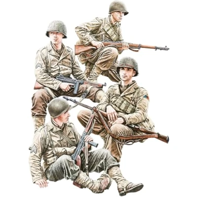 Afbeelding van 1:35 MiniArt 35407 Amerikaanse Soldaten WWII U.S. Infanterie Tankrijders Set 1 4 Figuren Plastic Modelbouwpakket