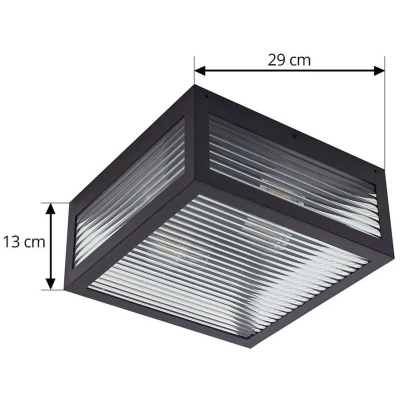 Afbeelding van Lindby buiten plafondlamp Bolgar, zwart, metaal, glas