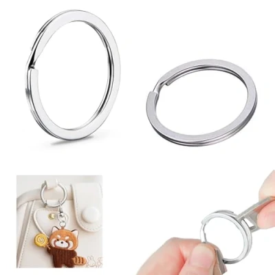 Afbeelding van juzishangdian 100 Pièces Porte clés Anneaux 30mm Anneau Brisé Plat de Clé en Acier Inoxydable Round Chaîne pour Maison Voiture et DIY Artisanat d&#039;art(Argent)