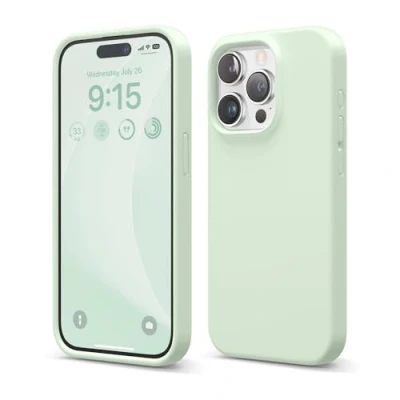 Afbeelding van elago Compatibel met iPhone 15 Pro, vloeibare siliconen volledige beschermhoes, schokbestendig, zachte krasbestendige microvezelvoering, 15,5 cm (zacht mint)