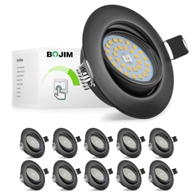 Afbeelding van Bojim Led inbouwspot, dimbaar, zwart, 10 x 5,5 W, draaibaar, 60 graden, inbouwverlichting, 220 V, 4000 K, neutraal wit, 600 lm, plafondspot, extra plat, 30 mm, voor keuken, slaapkamer, gat